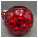 Red Glass Planter With Christmas Bulbs