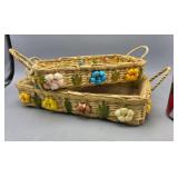 Pair of Floral Wicker Baskets