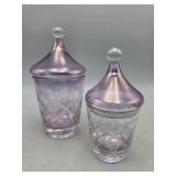 Pair of Cut Glass Canisters - Lavender