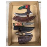 (3) Custom Fixed Blade Knives w/Sheaths