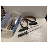 Assorted Knives, Sharpening Rods, Belt