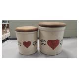 (2) Robinson Ransbottom Pottery Crocks w/ Wooden