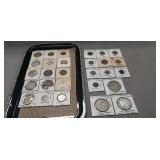 Tray Of Assorted Foreign Coins & More