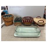 (4) Longaberger Baskets & Pyrex Glass Dish w/