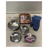 Red Copper Pan, Onion Dicer and Dog Bowls