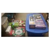 Box Of Assorted Items & (2) Plastic Storage