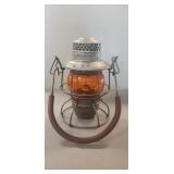 (1) Vintage Lantern w/ Amber Glass Globe (10"