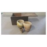 Primitive Earthware w/ Vintage Wooden Box