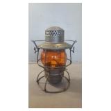 Vintage Lantern w/ Amber Glass Globe (9" Tall)