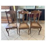 3 Cane Seat Wooden Chairs