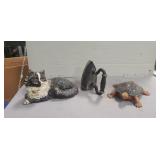 (3) Cast Iron Items & Metal Crate