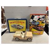 Buddy L Truck, Matchbox Case, HotWheels Trash Bin