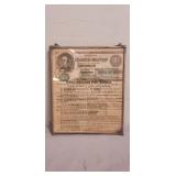 (1) Vintage Framed Replica Of A  Civil War Era