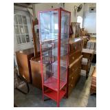 Locking Red Metal Cabinet w/Glass Shelves Locking Red Metal Cabinet w/Glass Shelves