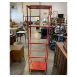 Red Metal Shelf w/Glass Shelves Red Metal Shelf w/Glass Shelves