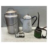 Vintage Enamel Coffee Pot, Aluminum Milk Can, Vintage Enamel Coffee Pot, Aluminum Milk Can,