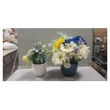 (2) Faux Flower Arrangements In Ceramic Pots (2) Faux Flower Arrangements In Ceramic Pots
