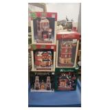 (5) Assorted Ceramic Christmas Buildings & (5) Assorted Ceramic Christmas Buildings &