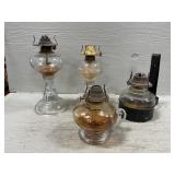 (4) Vintage Glass Oil Lamp Bases (4) Vintage Glass Oil Lamp Bases