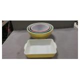 Vintage Pyrex Three Bowl Nesting Set & (1) Dish Vintage Pyrex Three Bowl Nesting Set & (1) Dish
