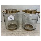 Pair Of Glass & Brass Candle Holders