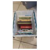 Box Lot Of Assorted Books & (1) Plastic Storage