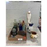 Box Of Pottery, Insulators, Old Bottles