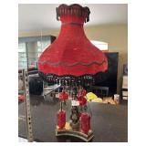 Vtg Red Ruby Glass Lamp with Red Shade