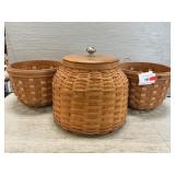 Longaberger Cookie Jar Basket, (2) Flora Baskets