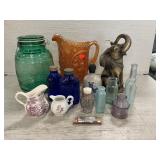 Carnival Glass Pitcher, Chalkware Elephant