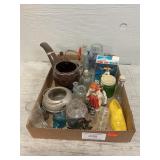 Box With Vintage Mini Glassware, Pottery, Knick
