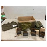 Ammo Tin With (8) Round Clip & Brass Shells