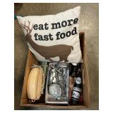 Box with Thermos, Vintage Phone, Coca-Cola Bottles