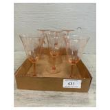 Pink Depression Etched Wine Glasses