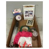 Tray Lot With Vintage Pin, Sham, Thermometers