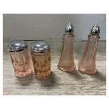 (2) Pair Of Pink Glass Salt & Pepper Shakers