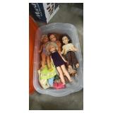 (4) Dolls, Doll Clothes & Plastic Storage