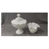 (2) Vintage Fenton Hobnail Milk Glass Pieces