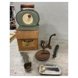 Vintage Card Shuffler, Scale Weight, Lead Figure