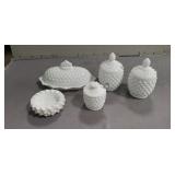 Vintage Hobnail Milk Glass Pieces (One Marked