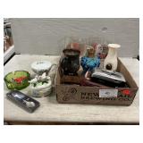 Tray Lot With Twin Kiss Mugs, Knick-Knacks