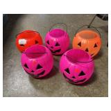 (5) Blow Mold Plastic Pumpkin Buckets