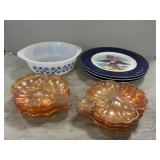 (6) Iridescent Tidbit Dishes, Glasbake Casserole