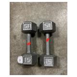 Pair Of 15 Pound Cast Iron Dumbells