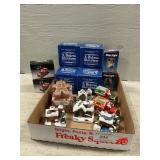 Tray Lot Of Christmas Buildings, Figures, Candles