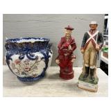 Flow Blue-Style Jardiniere, Pair Of Decanters