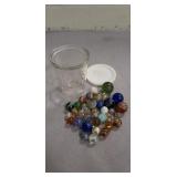 Glass Jar Of Assorted Marbles