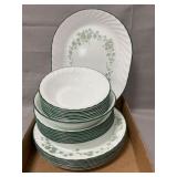 Lot Of Corelle Ivy Swirl, Green Rmmed Dishes,