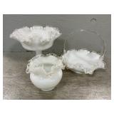 (3) Fenton-Style Silver Crest Ruffled Pieces