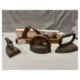 Vintage Wooden Plane, (3) Sad Irons, Hersheyï¿½s